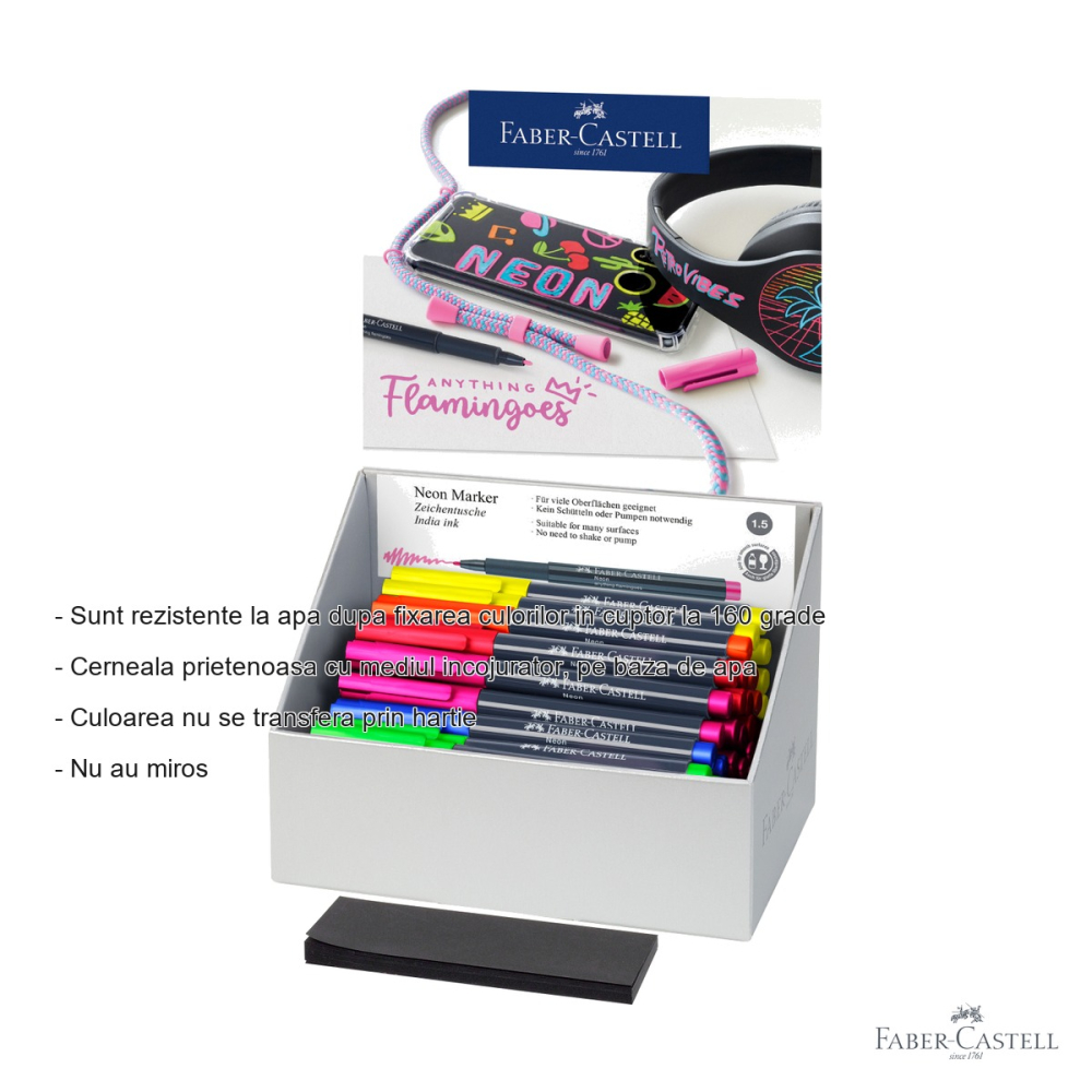 Set 60 markere creative neon Faber-Castell, efect fluorescent, pentru multiple suprafete [2]