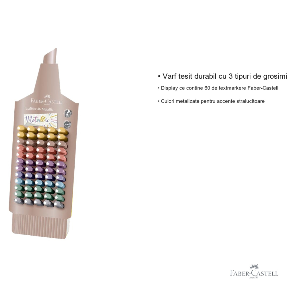 Set 60 textmarkere metalizate Faber-Castell, varf tesit, culori stralucitoare pentru marcare profesionala [3]
