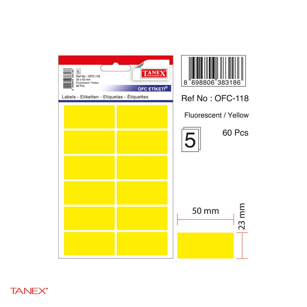 Set 600 etichete autoadezive Tanex, dreptunghiulare cu colturi rotunjite, 23x50 mm, 10 seturi, galbene [4]