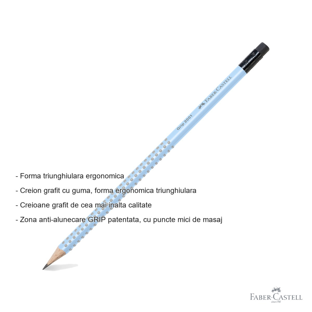 Set 72 creioane grafit Faber-Castell Grip 2001 HB cu guma, forma ergonomica triunghiulara, roz si albastru [2]