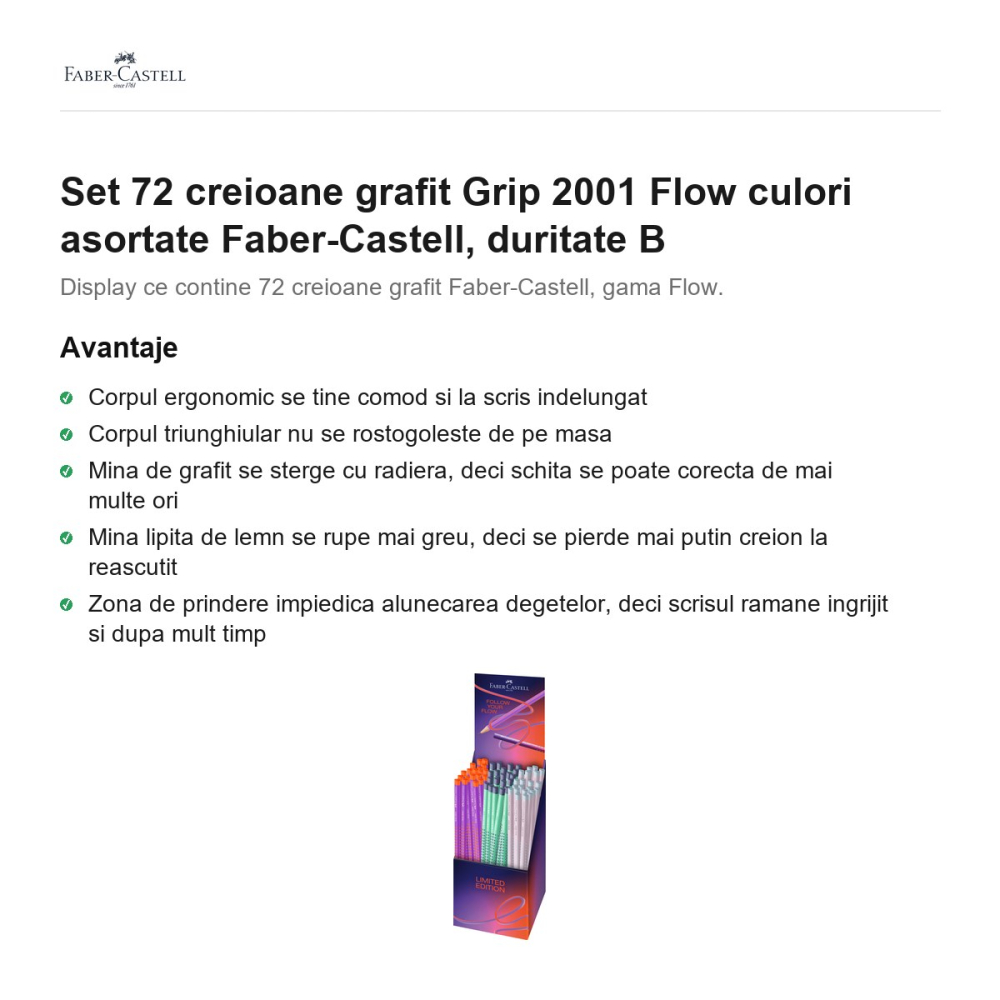 Set 72 creioane grafit Grip 2001 Flow culori asortate Faber-Castell, duritate B [2]