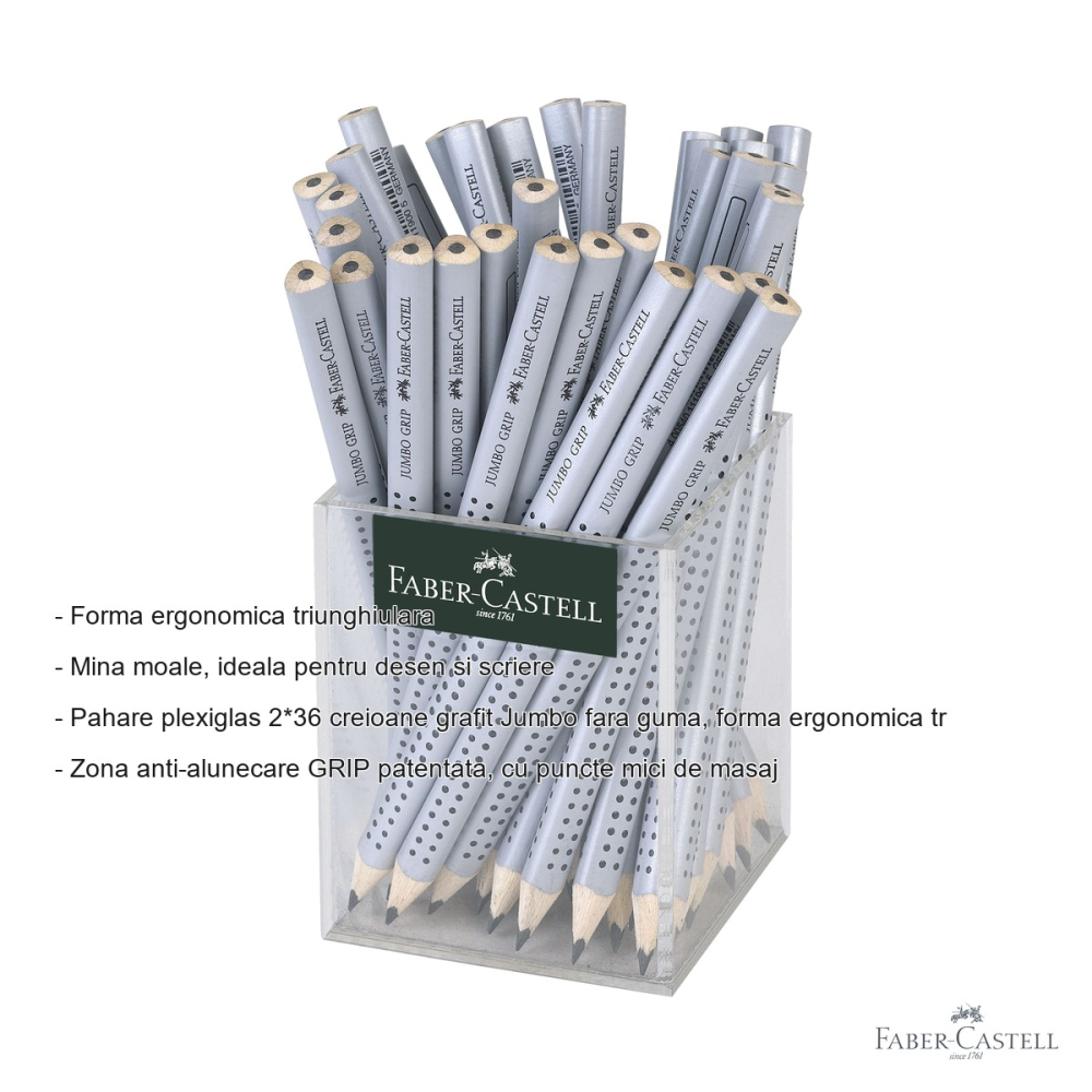 Set 72 creioane grafit Jumbo Faber-Castell, forma triunghiulara ergonomica, fara guma, pentru copii [2]