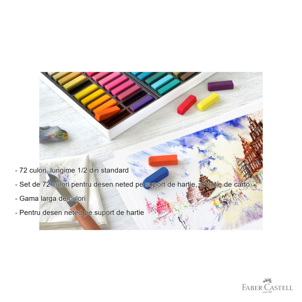 Set 72 creioane pastel soft mini Faber-Castell, format jumatate, pentru incepatori in desen si arta [2]