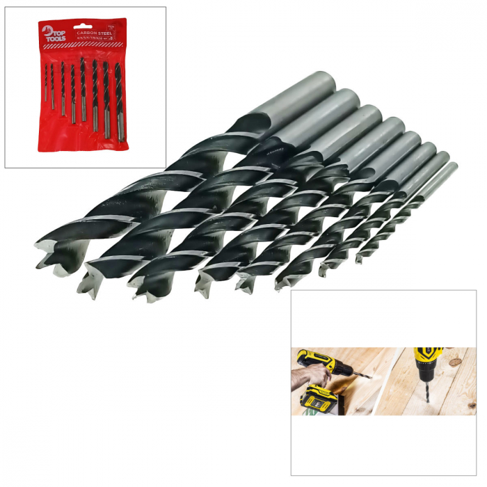 Set 8 burghie, pentru lemn, Top Tools 60H808, mandrina standard, 3-10 mm, negre [4]