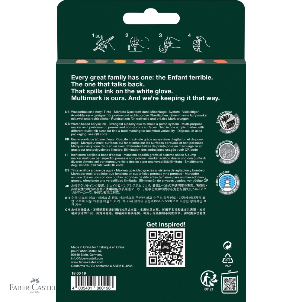 Set 8 markere acrilice Faber-Castell Multimark, tonuri calde, varf dublu, pentru arte si mestesuguri [4]