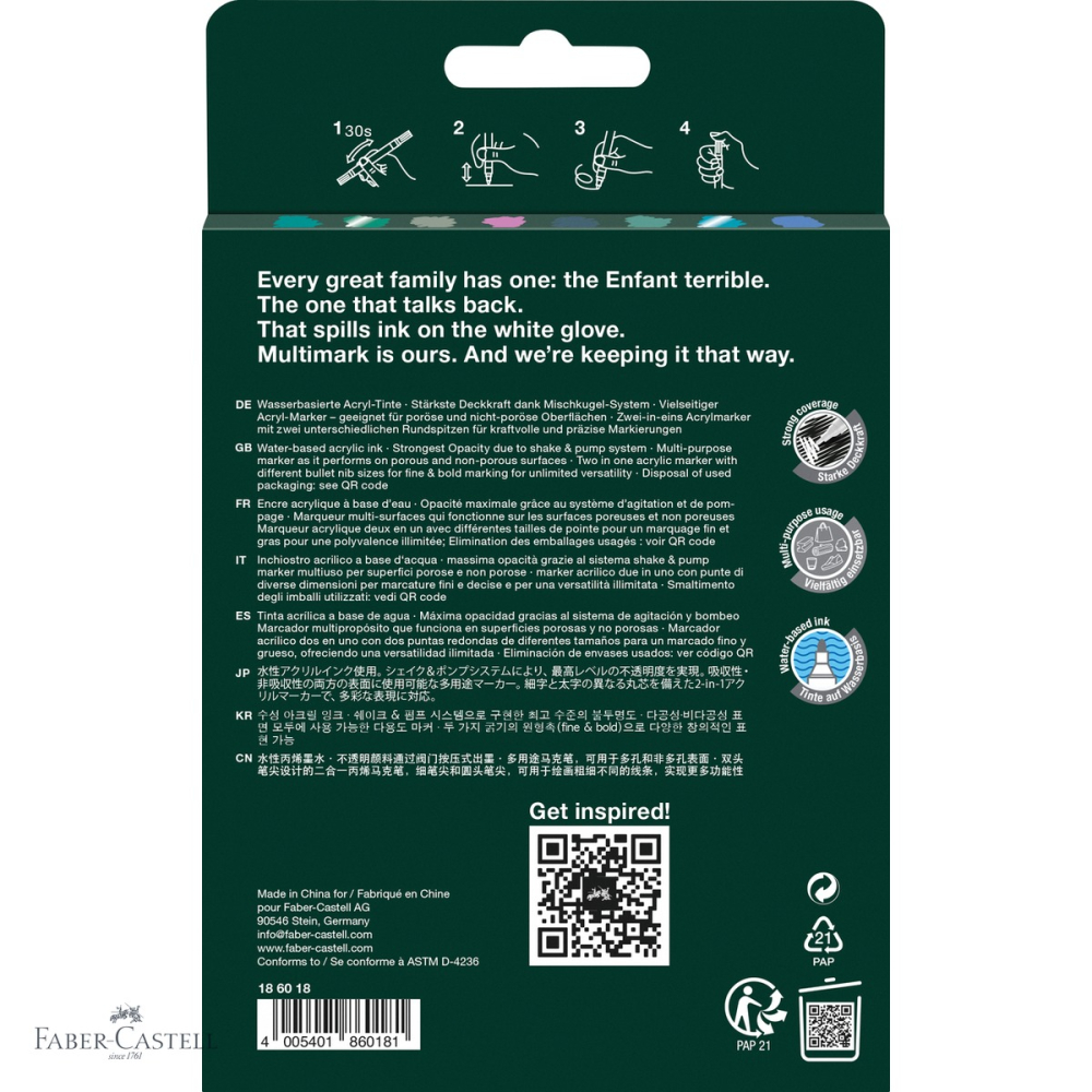 Set 8 markere acrilice Faber-Castell Multimark, tonuri reci, varf dublu, pentru suprafete multiple [4]