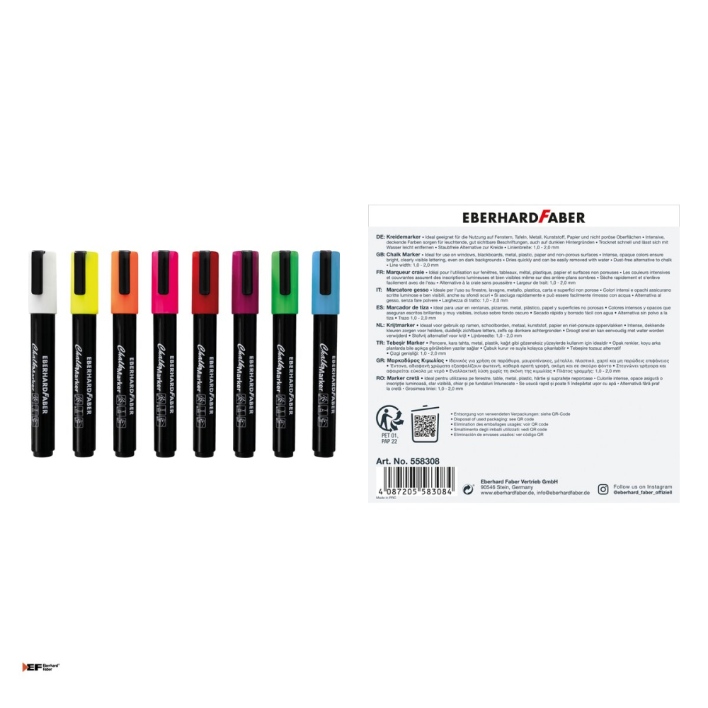 Set 8 markere cu creta lichida Eberhard Faber, varf rotund, linie 1-2 mm, culori asortate [4]