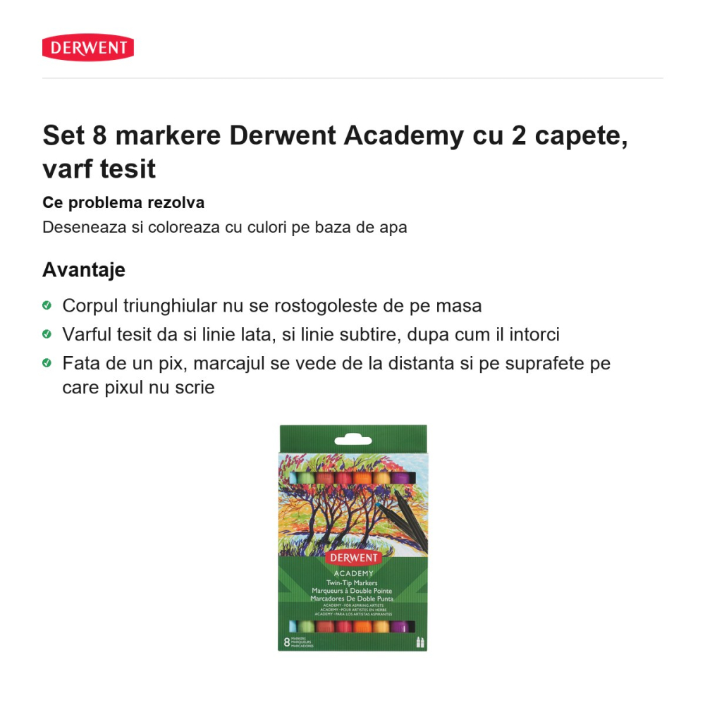 Set 8 markere Derwent Academy cu 2 capete, varf tesit [2]