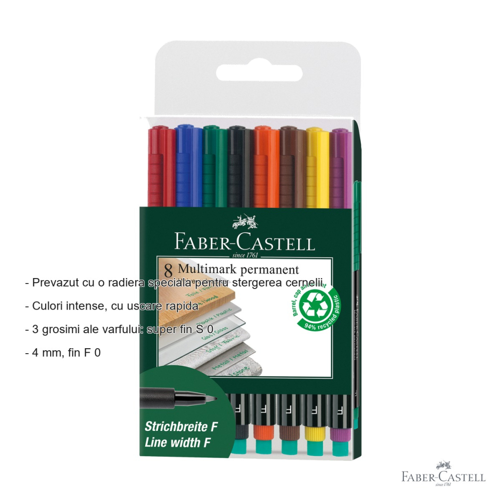 Set 8 markere permanente Faber-Castell Multimark, varf fin 0.6 mm, pentru CD, sticla si plastic [2]