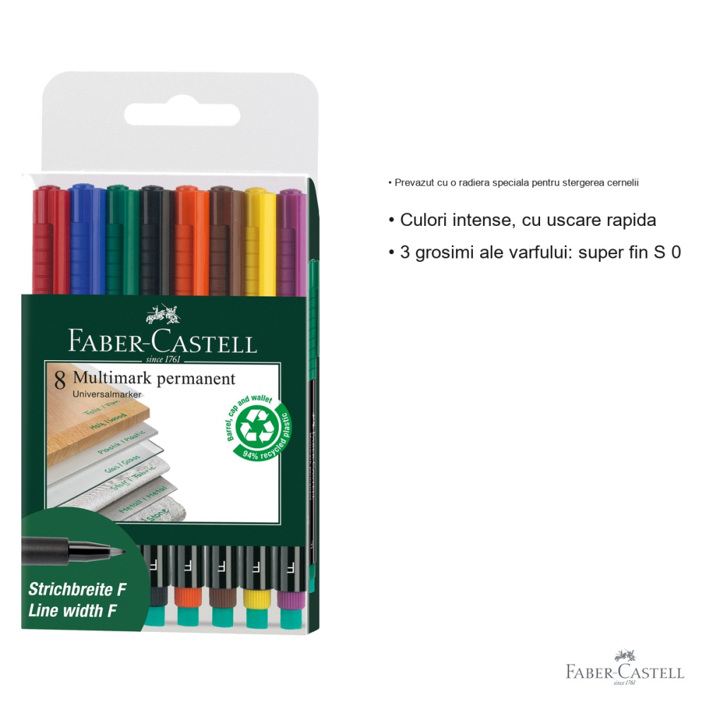 Set 8 markere permanente Faber-Castell Multimark, varf fin 0.6 mm, pentru CD, sticla si plastic [3]