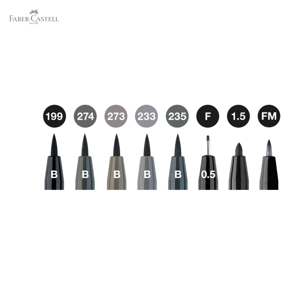 Set 8 markere Pitt Artist Pen Faber-Castell, negru si gri, varf pensula flexibila, pentru schite si ilustratii [5]