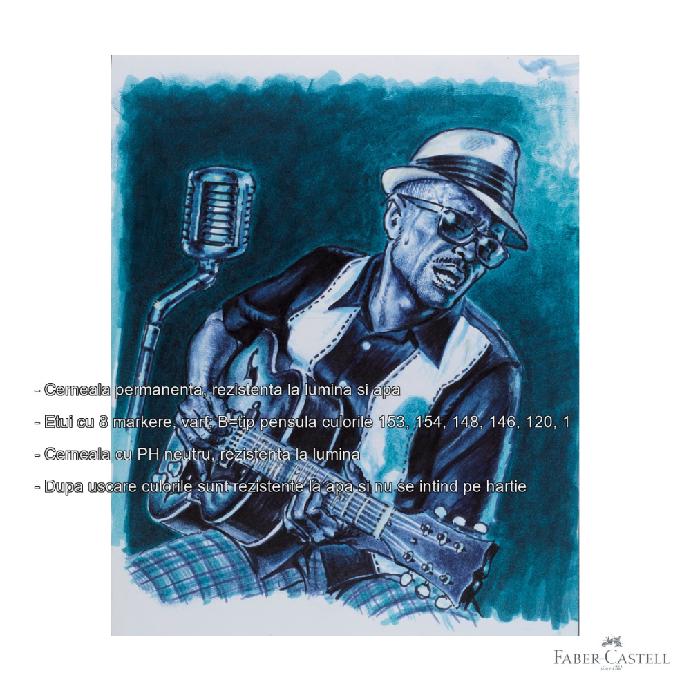 Set 8 markere Pitt Artist Pen Faber-Castell, varf pensula, nuante albastre, pentru desen si ilustratie [2]