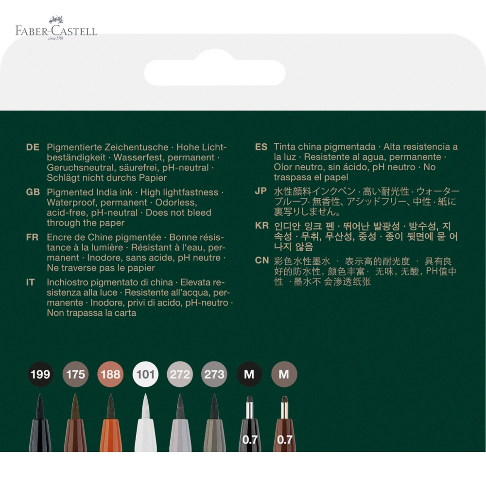 Set 8 markere tip pensula Pitt Artist Pen Faber-Castell, cerneala pigmentata india, 8 culori clasice pentru desen si ilustratie [5]