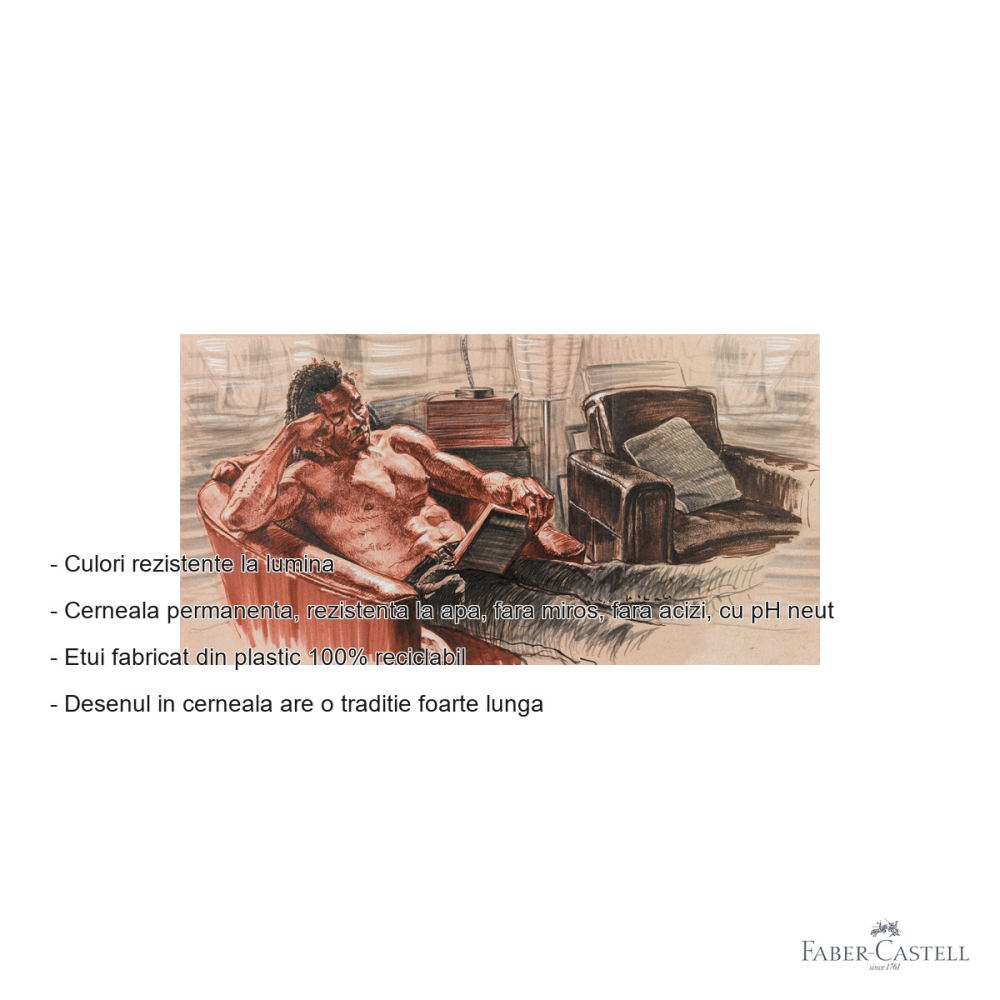 Set 8 markere tip pensula Pitt Artist Pen Faber-Castell, cerneala pigmentata india, 8 culori clasice pentru desen si ilustratie [2]