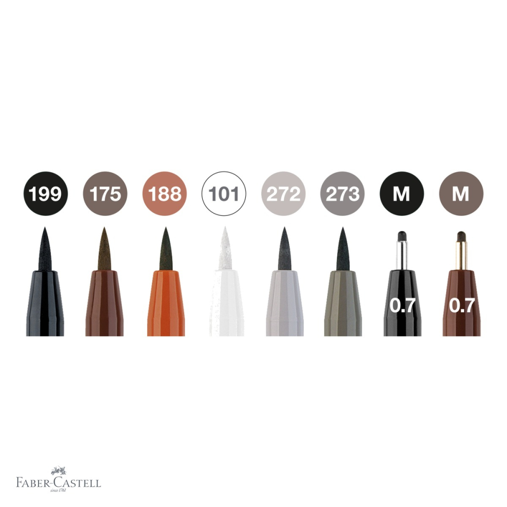 Set 8 markere tip pensula Pitt Artist Pen Faber-Castell, cerneala pigmentata india, 8 culori clasice pentru desen si ilustratie [4]