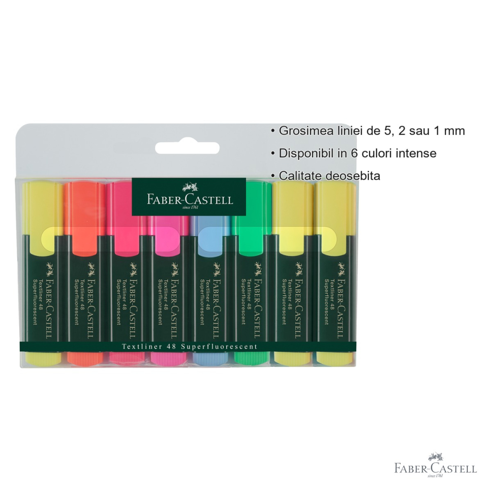 Set 8 textmarkere Faber-Castell 1548, varf tesit, cerneala pe baza de apa, pentru birou si studiu [3]