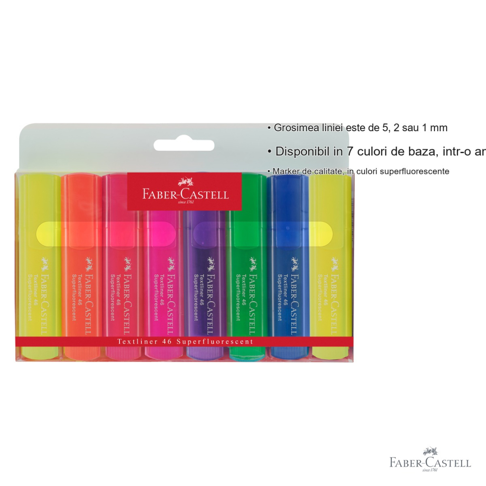 Set 8 textmarkere superfluorescente Faber-Castell, varf tesit, cerneala pe baza de apa, pentru evidentiat text [3]