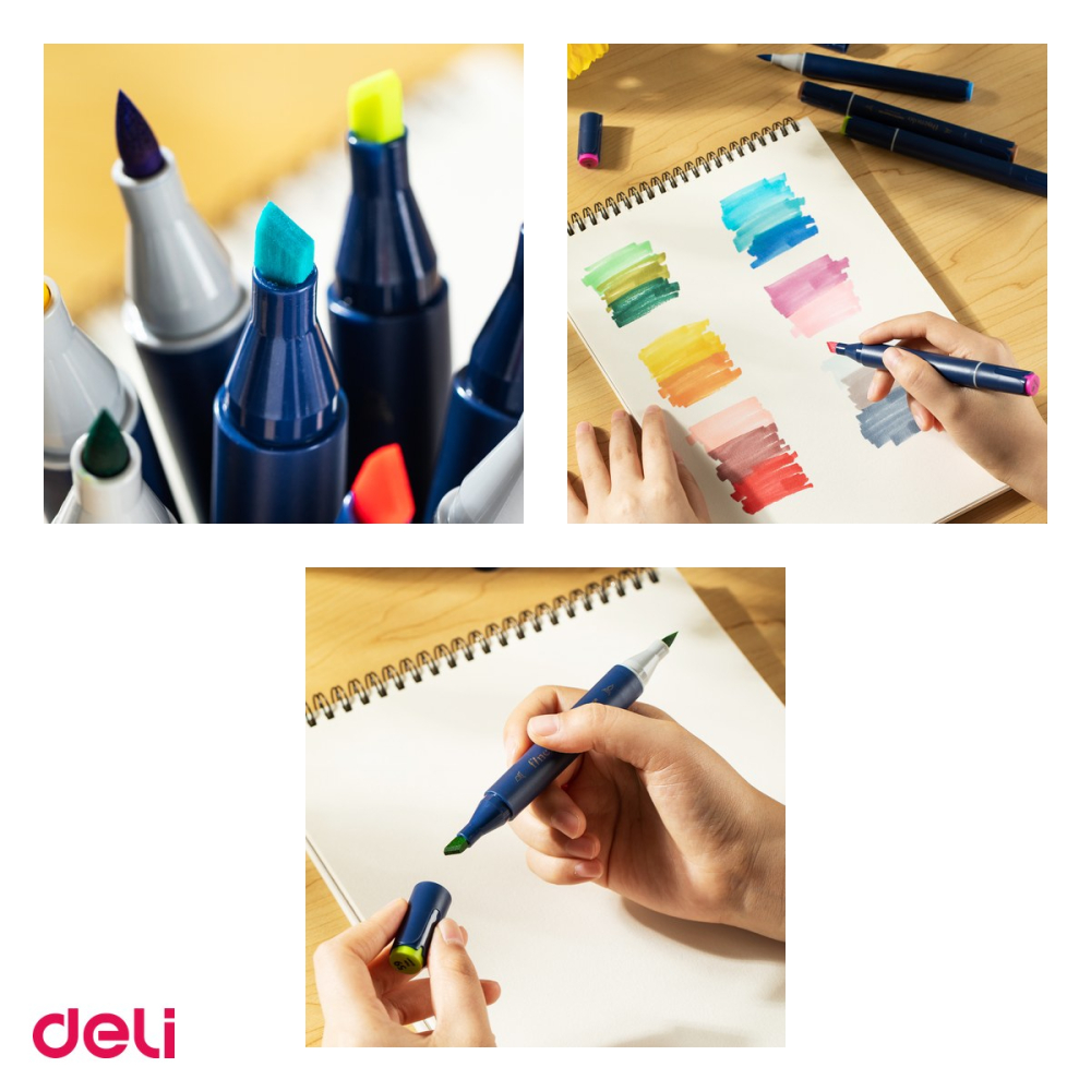 Set 80 markere pentru schite Deli, varf dublu rotund si tesit, in husa textila [4]