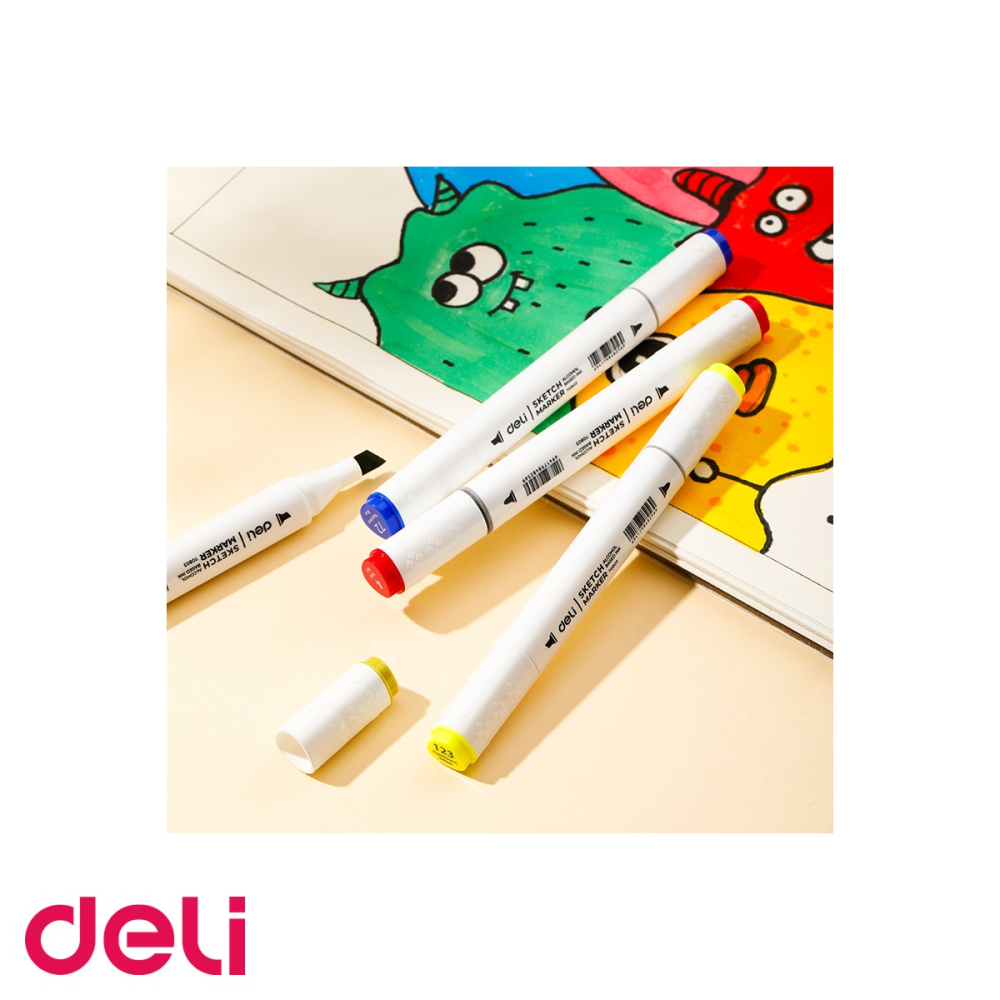Set 80 markere sketching Deli, varf dublu rotund 1mm si tesit 7mm, cerneala pe baza de alcool, pentru schite si ilustratie [5]