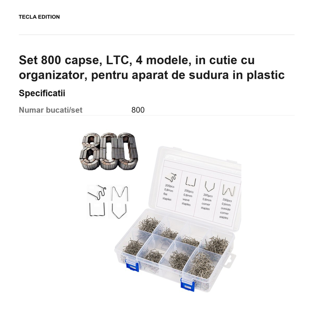 Set 800 capse, LTC, 4 modele, in cutie cu organizator, pentru aparat de sudura in plastic [3]
