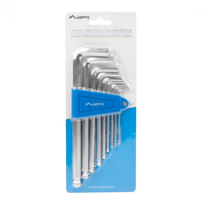 Set 9 chei hexagonale ''Allen'' tip imbus, Lanberg 41976, cu capat sferic, 1.5 / 2 / 2.5 / 3 / 4 / 5 / 6 / 8 / 10 mm, lungime 75 - 170 mm [4]