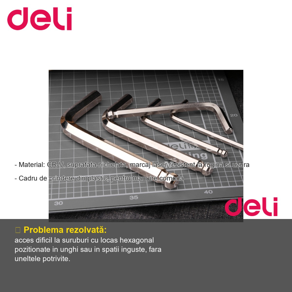 Set 9 chei imbus cap sferic Deli, material CR-V nichelet, pentru suruburi cu locas hexagonal [2]