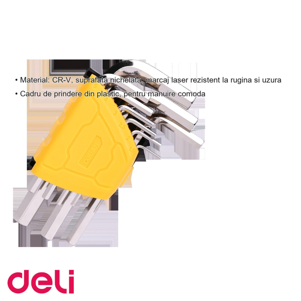 Set 9 chei imbus Deli, material CR-V cu suprafata nichelata, pentru suruburi cu locas hexagonal [3]