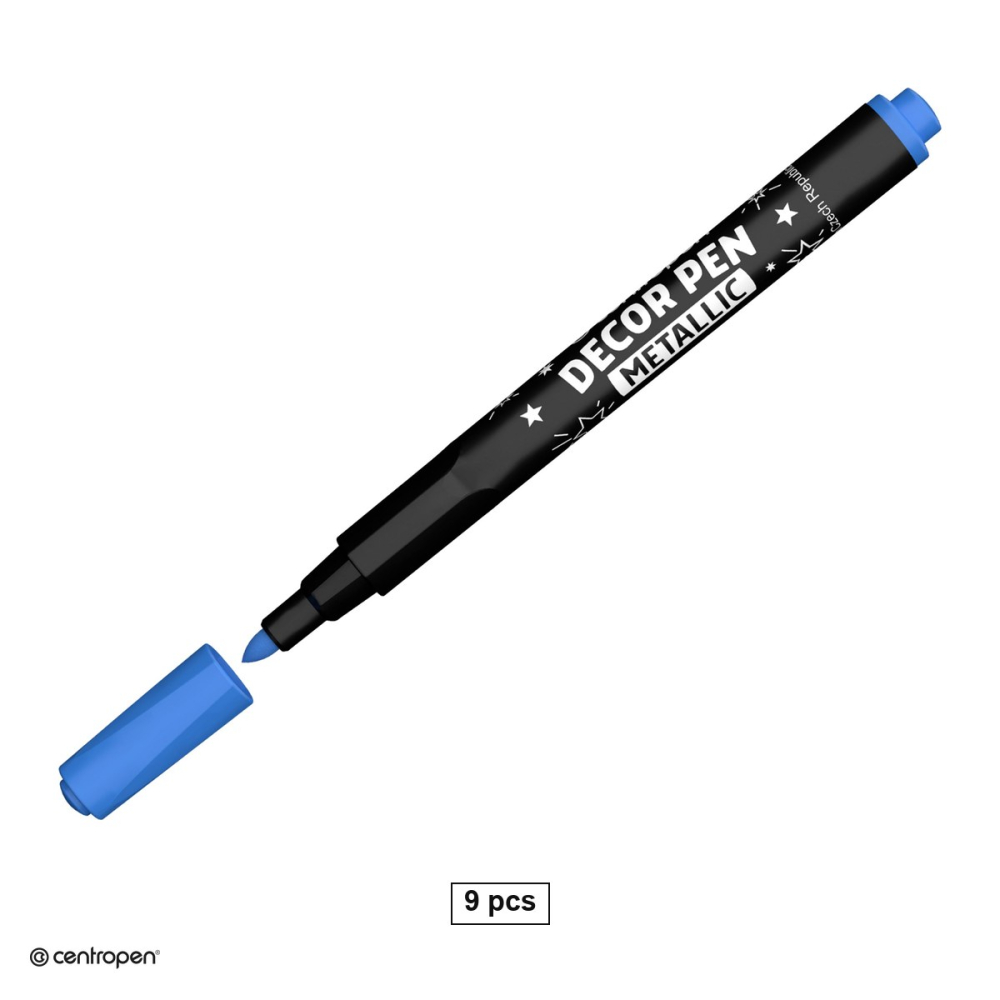 Set 9 markere decorative Centropen 2737 Decor Pen Metallic Slim, varf rotund 1.5 mm, 8 culori metalice si alb [1]