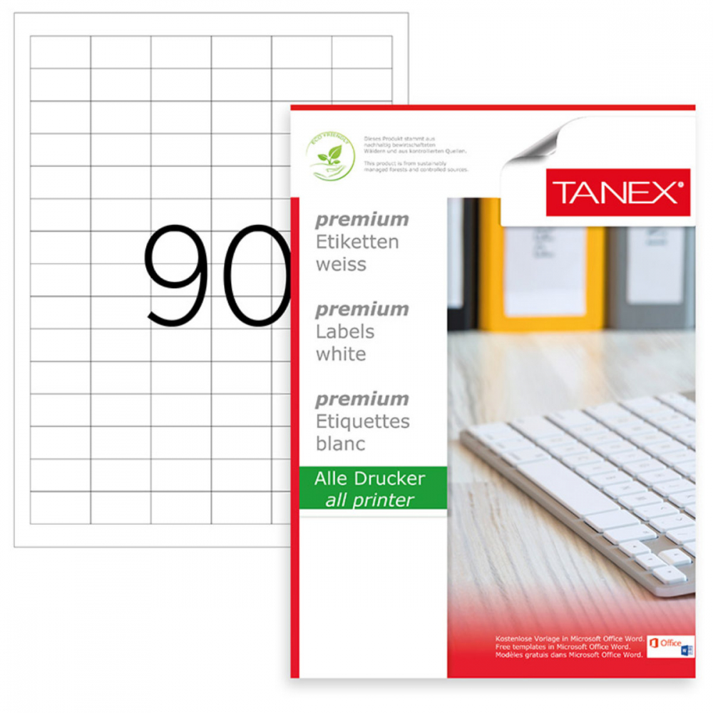 Set 9000 etichete autoadezive A4, 100 coli, 90 etichete/coala, 33x19 mm, albe, colturi drepte, pentru imprimante laser si inkjet, Tanex TW-2319 [1]