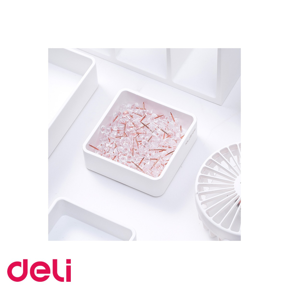 Set accesorii birou Deli auriu - agrafe, clipsuri si pioneze, organizare eficienta la birou [5]