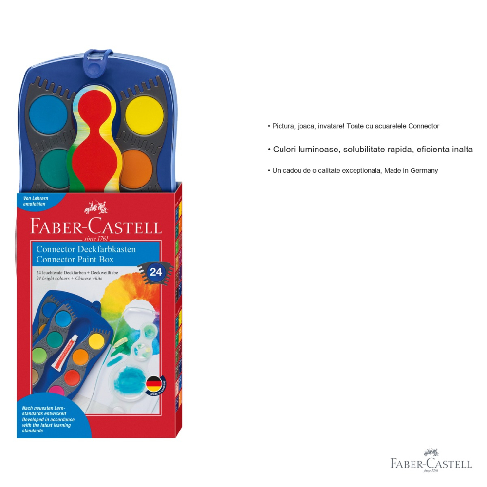 Set acuarele 24 culori Faber-Castell Connector, solubilitate rapida, pentru copii si scolari [3]