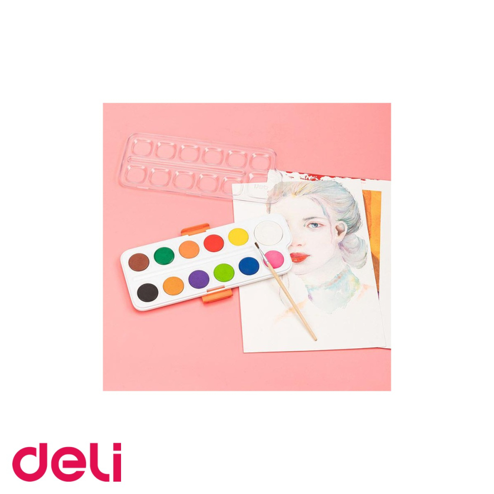 Set acuarele Deli, 8 culori pastile 28mm cu pensula inclusa, pentru desen si pictura scolara [4]