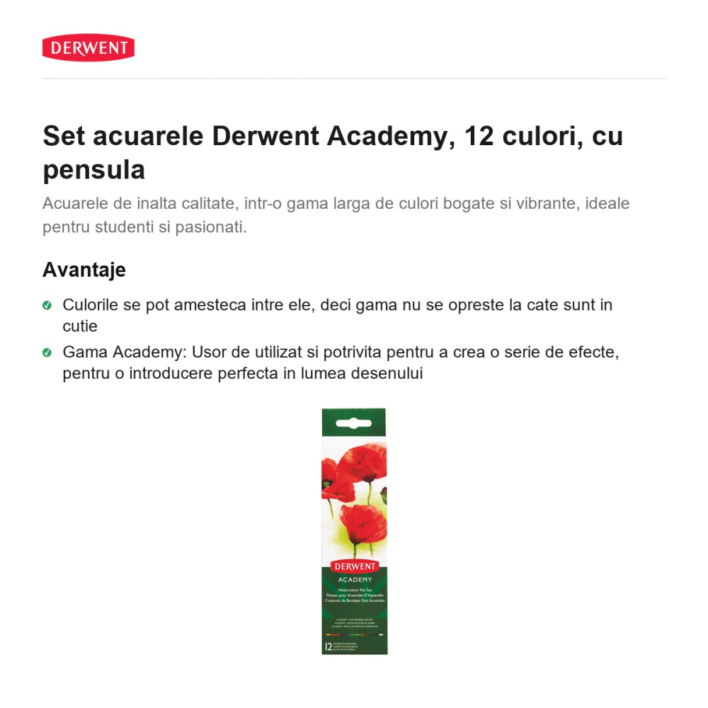 Set acuarele Derwent Academy, 12 culori, cu pensula [2]