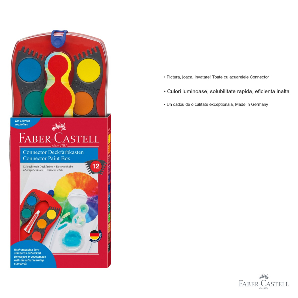 Set acuarele Faber-Castell Connector, 12 culori luminoase cu tub alb inclus, pentru copii si scolari [3]