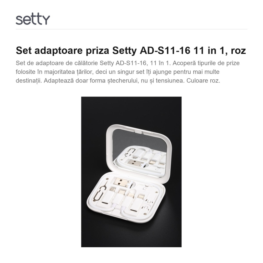Set adaptoare priza Setty AD-S11-16 11 in 1, roz [2]