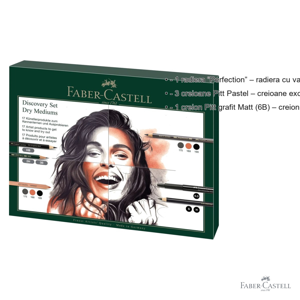 Set arta Discovery desen uscat Faber-Castell, 17 piese, creioane grafit carbune pastel, pentru artisti incepatori si avansati [3]