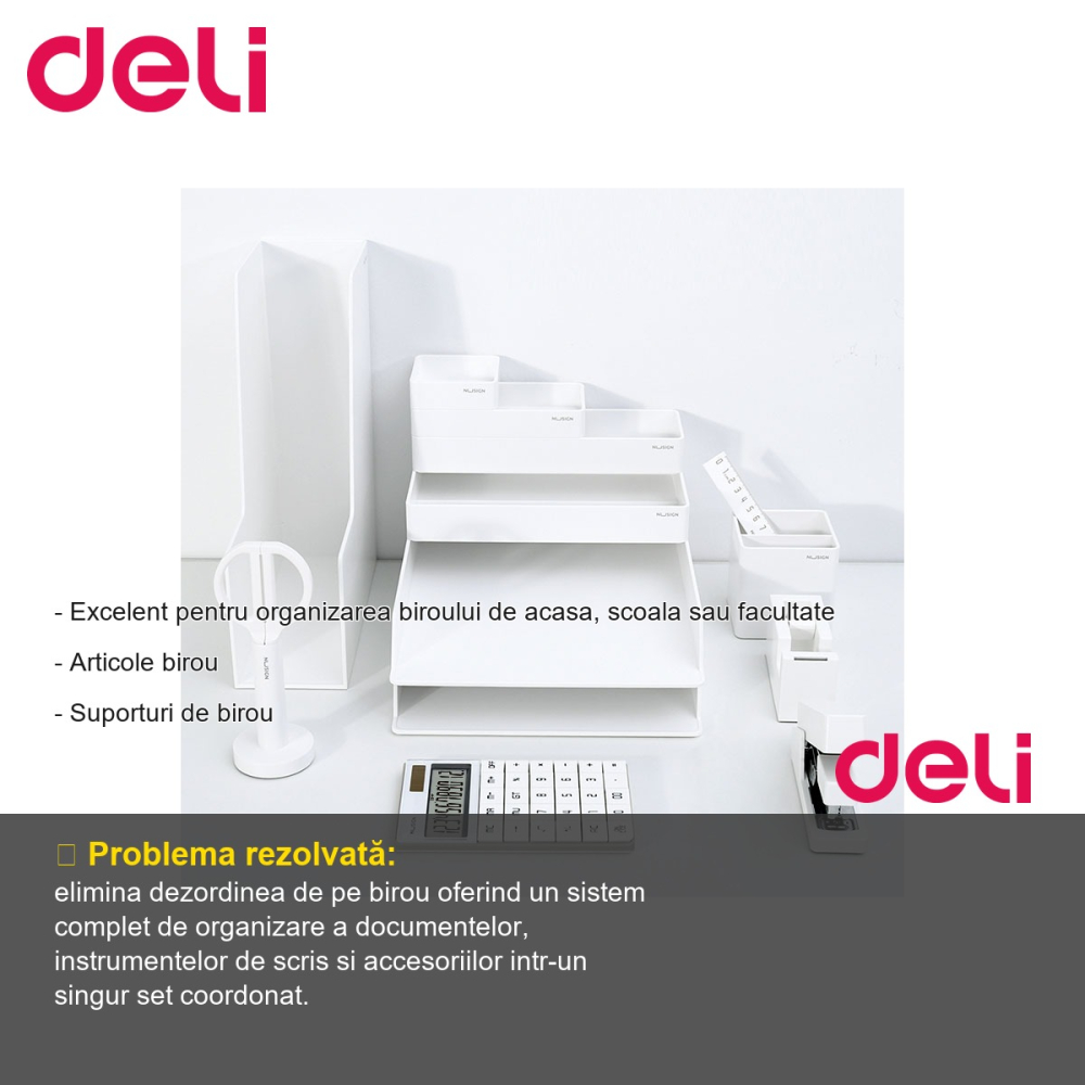 Set birou premium 14 piese Deli NuSign, organizator modular din ABS, pentru birou acasa sau la scoala [2]