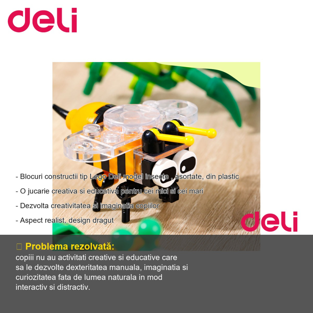 Set blocuri constructie tip Lego Deli, model insecte asortate, jucarie educativa si creativa din plastic pentru copii [2]