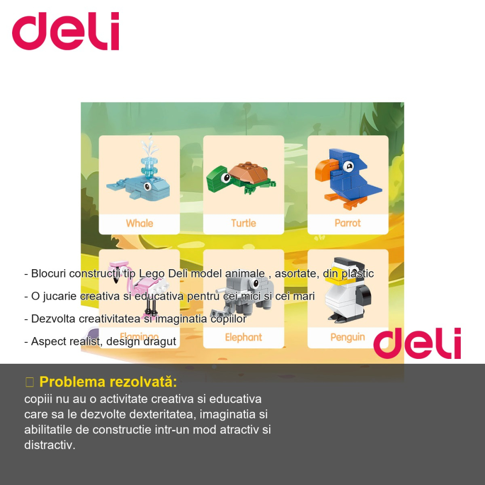 Set blocuri constructii tip Lego Deli, model animale asortate, din plastic, jucarie creativa si educativa pentru copii [2]