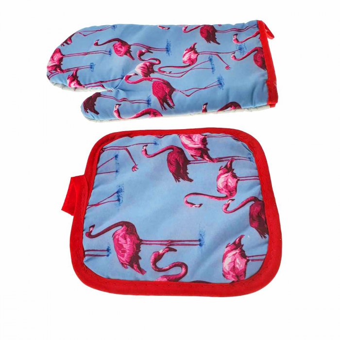 Set bucatarie Flamingo Blue, contine manusa profesionala pentru cuptor si suport oala [4]
