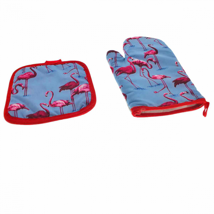 Set bucatarie Flamingo Blue, contine manusa profesionala pentru cuptor si suport oala [7]