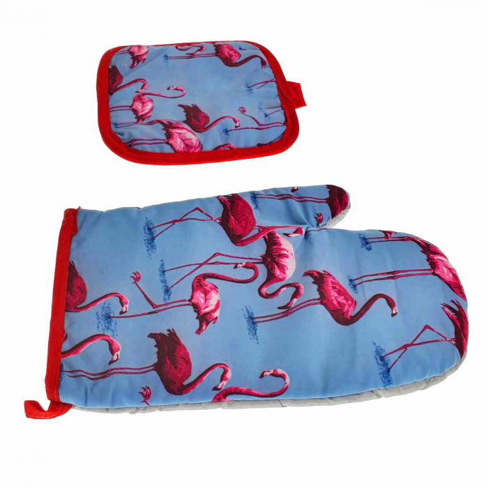 Set bucatarie Flamingo Blue, contine manusa profesionala pentru cuptor si suport oala [5]