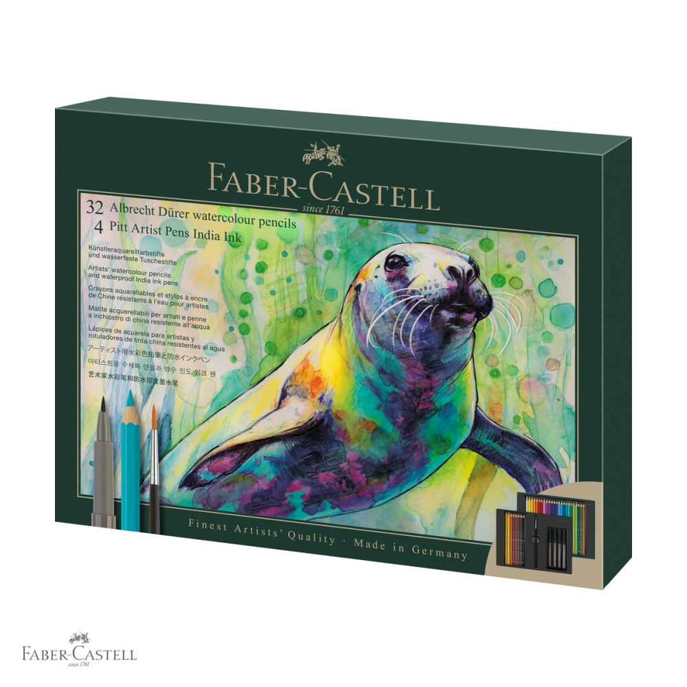 Set cadou 32 creioane colorate acuarela Faber-Castell Albrecht Durer cu 4 markere Pitt Artist si pensula pentru tehnici mixte [1]