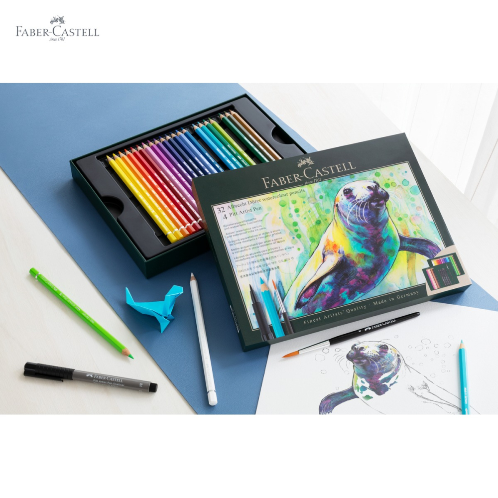 Set cadou 32 creioane colorate acuarela Faber-Castell Albrecht Durer cu 4 markere Pitt Artist si pensula pentru tehnici mixte [5]