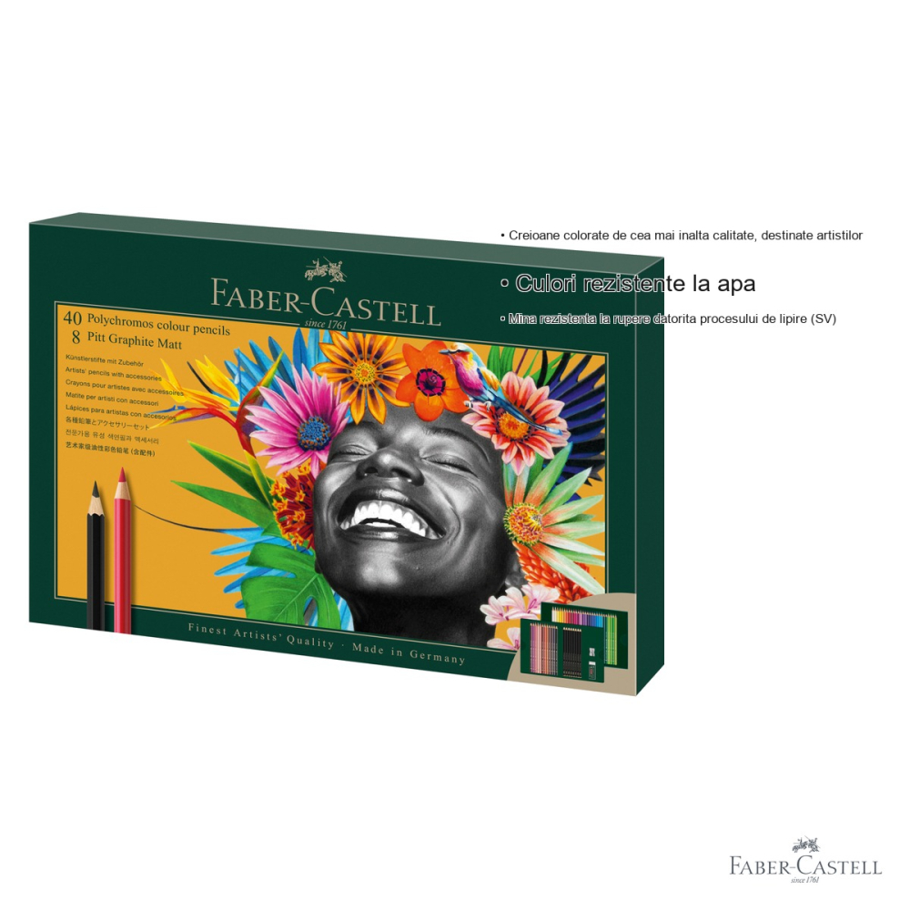 Set cadou 40 creioane colorate Faber-Castell Polychromos + 8 creioane grafit Matt + accesorii, pentru artisti profesionisti [3]