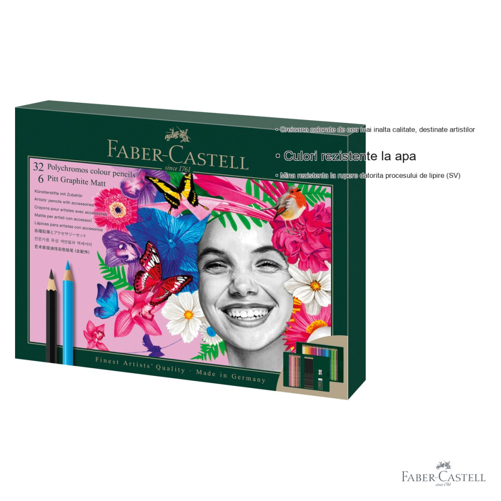 Set cadou Faber-Castell Polychromos 32 creioane colorate + 6 creioane grafit Matt + accesorii, pentru artisti [3]