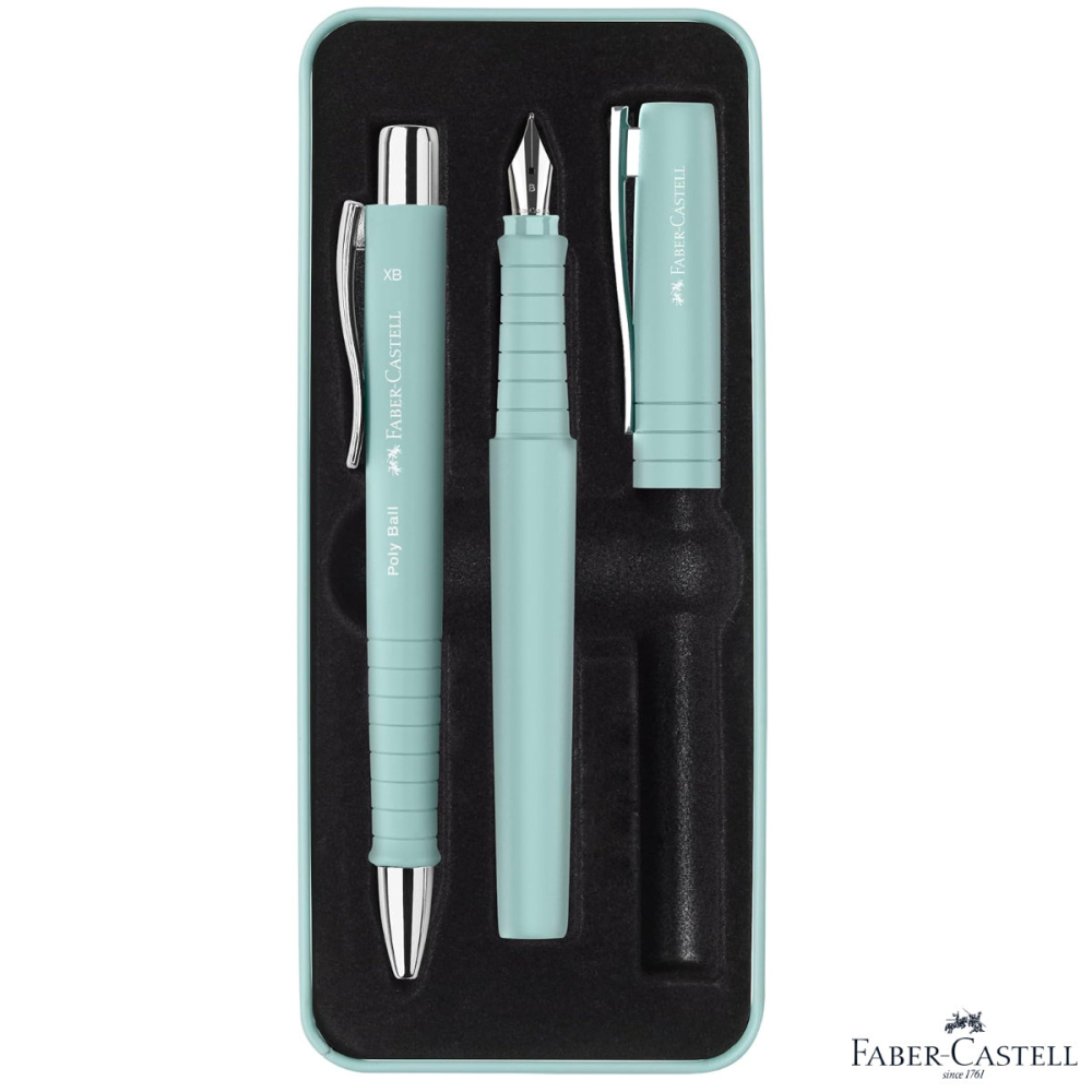 Set Cadou Scriere Poly Faber-Castell Albastru Caraibe - Stilou Penita B & Pix XB, Grip Triunghiular, in Cutie Eleganta [2]