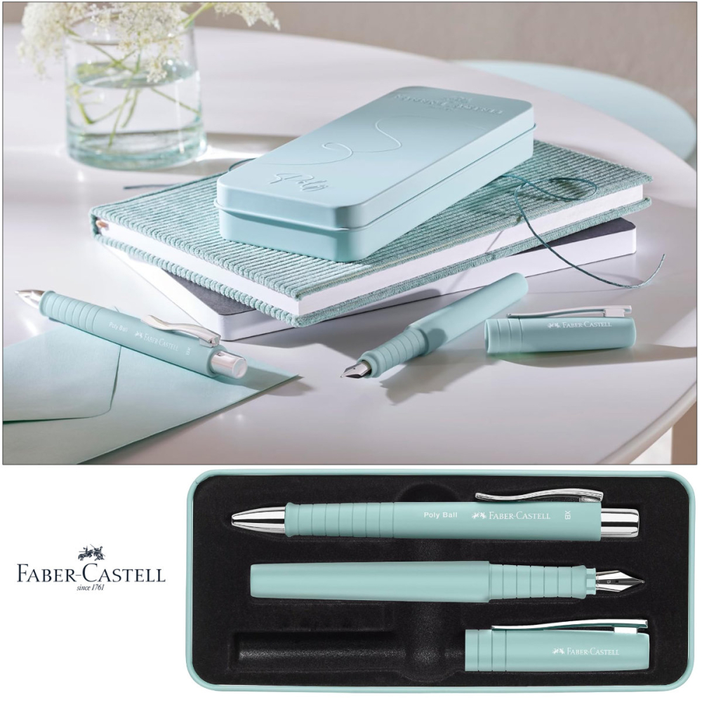Set Cadou Scriere Poly Faber-Castell Albastru Caraibe - Stilou Penita B & Pix XB, Grip Triunghiular, in Cutie Eleganta [3]