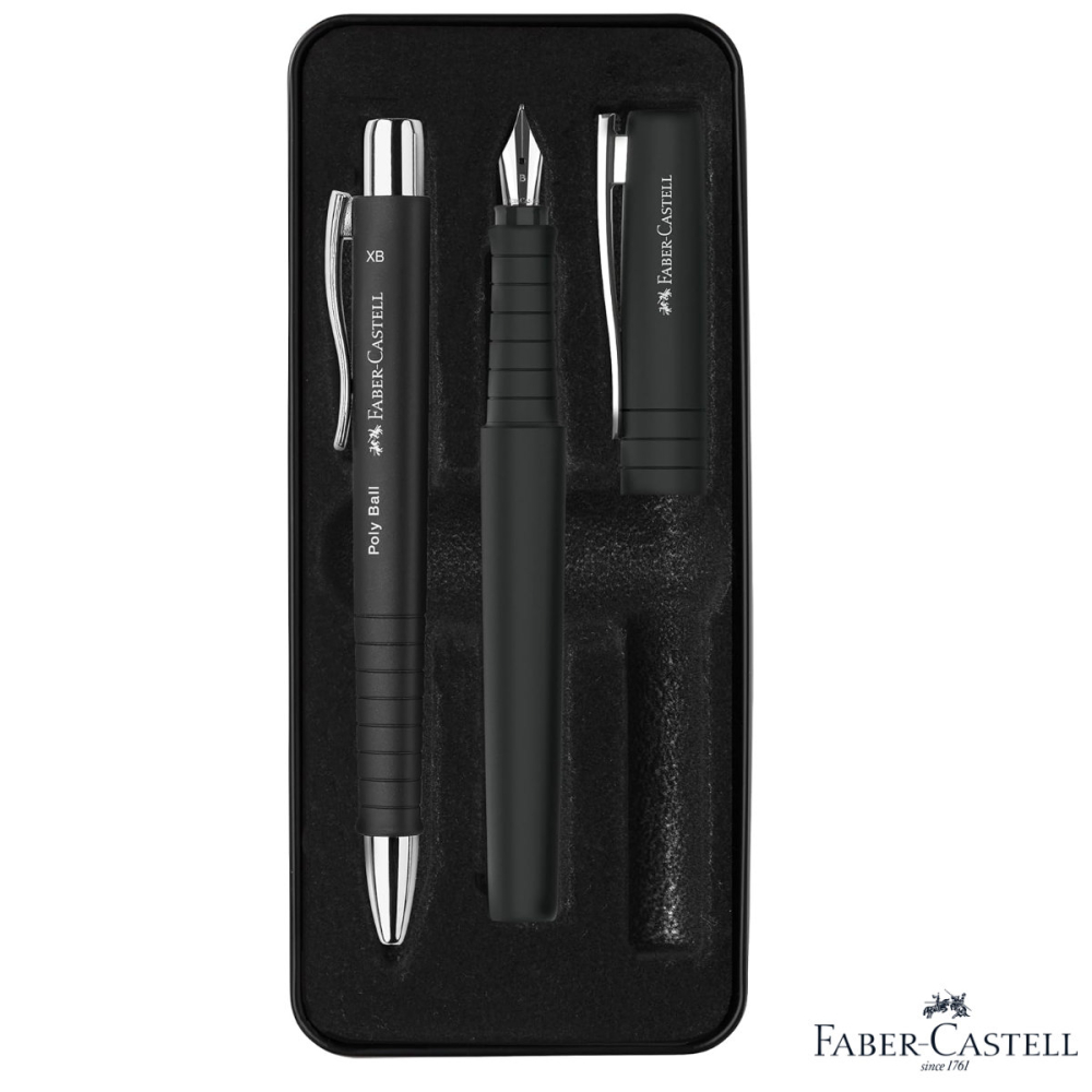 Set Cadou Scriere Poly Faber-Castell Negru - Stilou Penita B & Pix XB, Grip Triunghiular, in Cutie Eleganta [3]