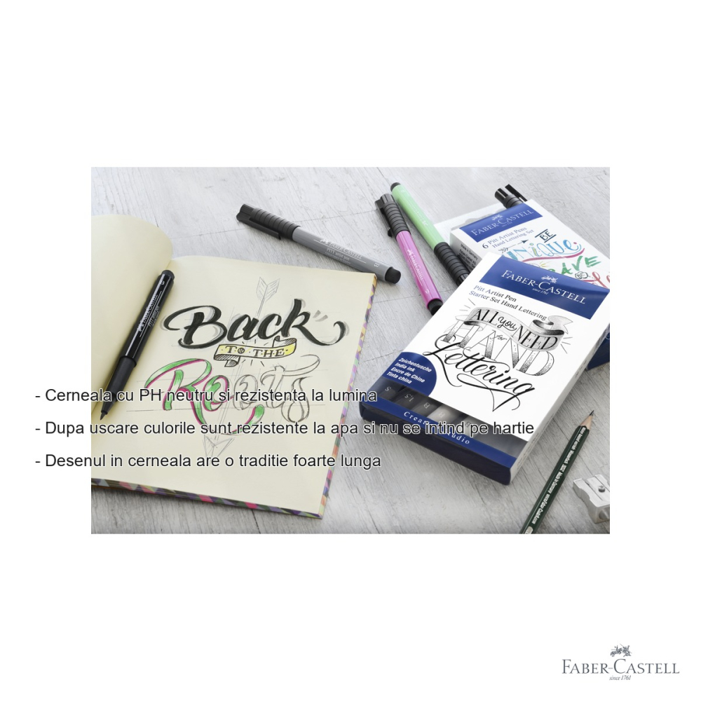 Set caligrafic Pitt Artist Pen Faber-Castell, 8 piese, markere pensula si fineliner, pentru incepatori in desen si arta grafica [2]